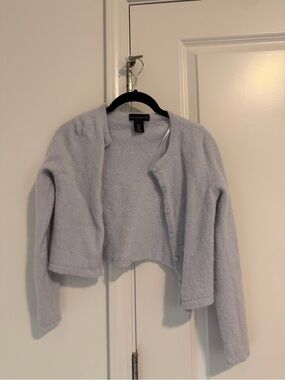 House of Harlow 100% Cashmere Lavender Cropped Button Cardigan Sweater